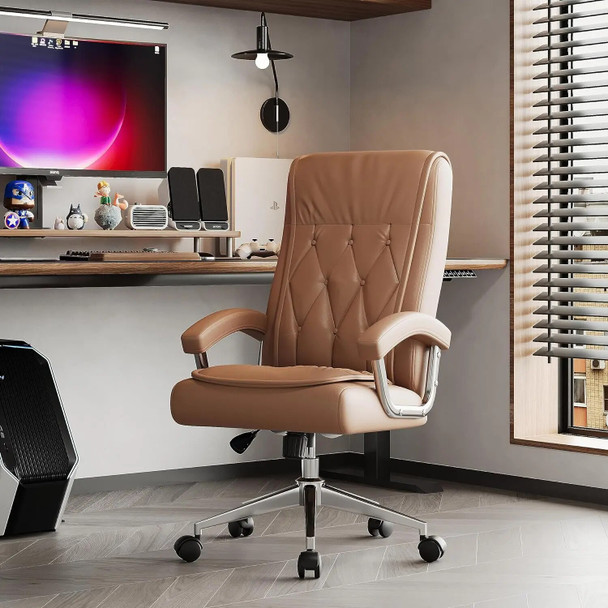 Leather Executive Office Chair with Arms and Wheels, High Back Ergonomic Computer Desk Chair Height Swivel Office chair