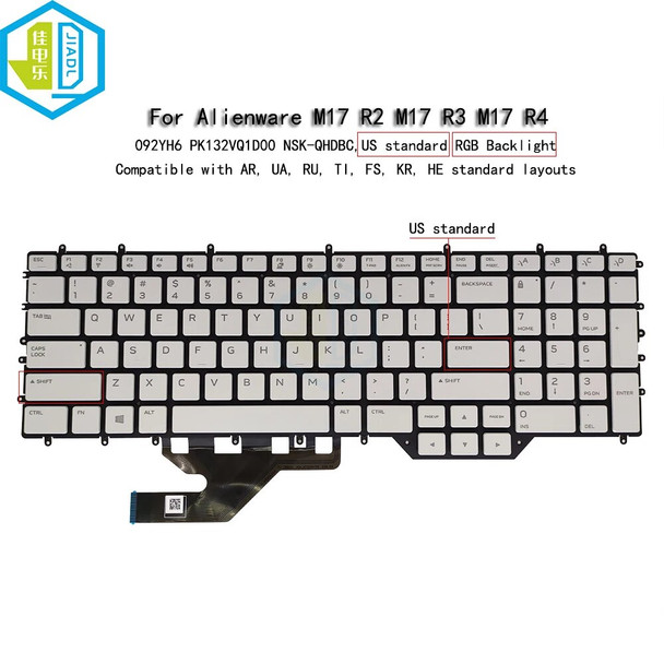 092YH6 92YH6 RGB Colorful Backlight Keyboard English US For Dell For Alienware M17 R2 R3 Laptop Backlit Replacement Keyboards