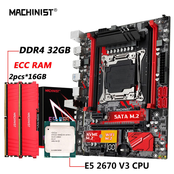 MACHINIST RS9 X99 Motherboard Combo LGA 2011-3 Set Xeon E5 2670 V3 Kit CPU Processor DDR4 32GB RAM Memory NVME M.2 four channels