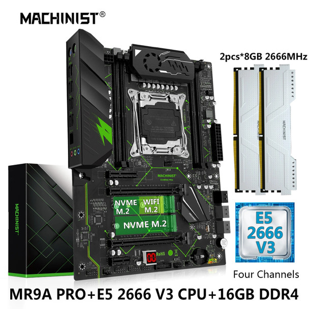 MACHINIST X99 Motherboard Set Kit Xeon E5 2666 V3 CPU LGA 2011-3 Processor 16GB=2*8G DDR4 2666Mhz RAM Memory NVME M.2 MR9A PRO