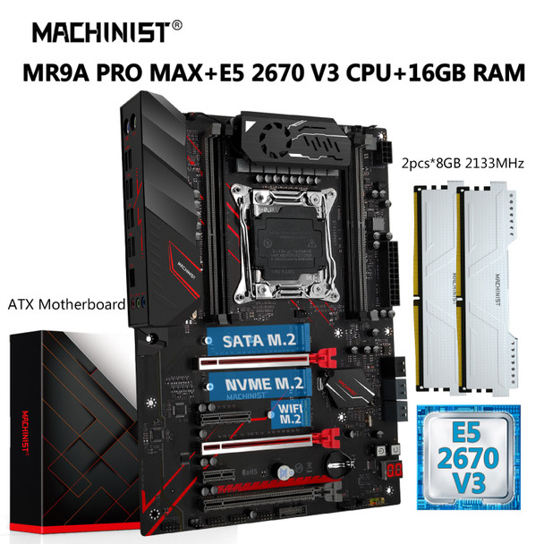 MACHINIST X99 Motherboard Set LGA 2011-3 Xeon Kit E5 2670 V3 Processor 16GB(8G*2) DDR4 ECC Memory Combo SSD NVME USB3.0 ATX MR9A