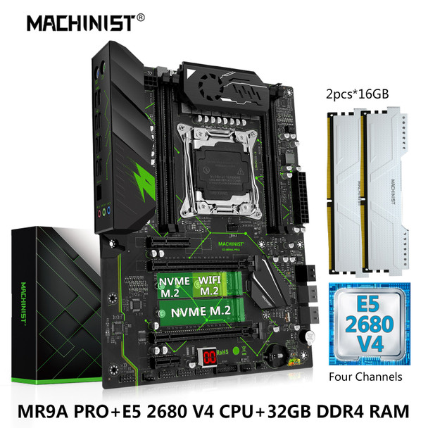 MACHINIST MR9A PRO X99 Motherboard LGA 2011-3 Set Kit Xeon E5 2680 V4 CPU Processor 32G=2*16G DDR4 ECC RAM Memory NAME M.2 WIFI