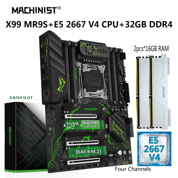 MACHINIST MR9S X99 Motherboard Set Kit Xeon E5 2667 V4 Processor LGA 2011-3 CPU 32G=2*16G DDR4 ECC RAM Memory NVME M.2 SATA