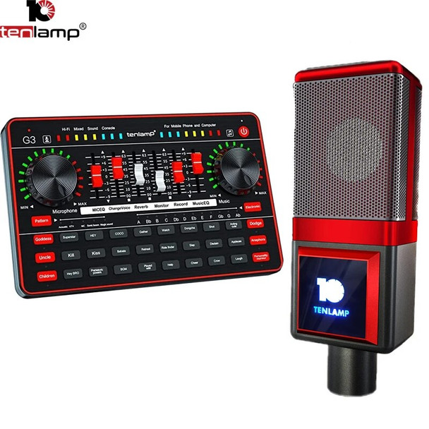 Tenlamp T7 USB Condenser Microphone G3 Sound Card Professional Podcast Mixer PC Microphone for PC Streaming Gaming YouTube ASMR