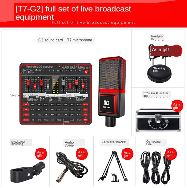 G2 Live Sound Card T7 Microphone Full Set of Live Broadcast Equipment Bluetooth Audio USB Webcast Sound Card For Phone Computer