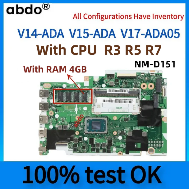 For Lenovo V14-ADA V15-ADA V17-ADA05 Laptop Motherboard.NM-D151/C511 Motherboard.With CPU R3/R5/R7.RAM 4G 100% test