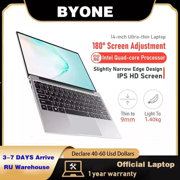 BYONE 14.1 inch Laptop Intel Celeron J4105 DDR4 6GB RAM 512G SSD Computer Windows 11 Portable 1080P Laptop For Office Student
