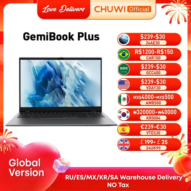 CHUWI GemiBook Plus Laptop 15.6" Intel N100 Graphics for 12th Gen 1920*1080P 16GB RAM 512GB SSD With Cooling Fan Windows 11