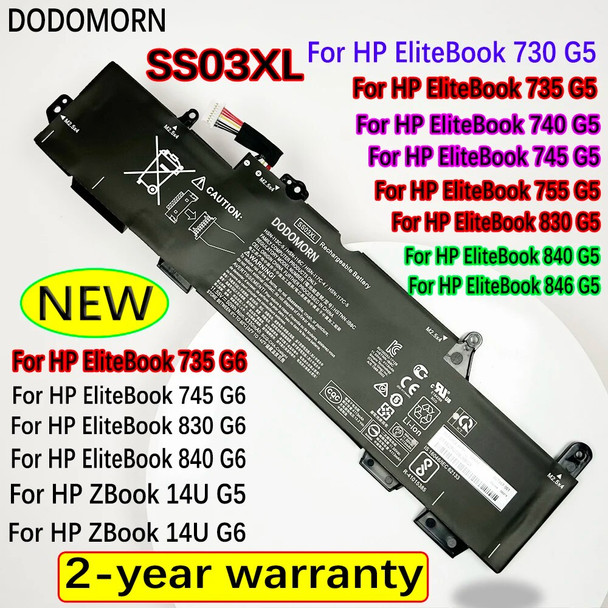 DODOMORN SS03XL Laptop Battery For HP EliteBook 730 735 740 745 755 830 840 846 G5 ZBook 14u G5 G6 EliteBook 735 745 830 840 G6