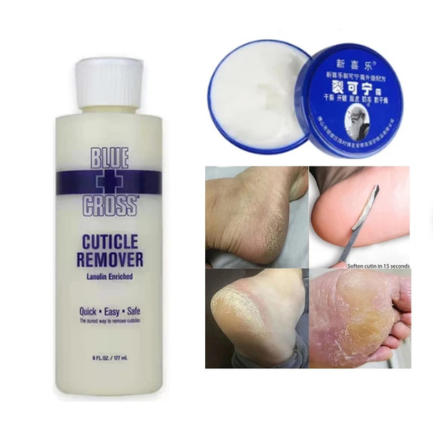 Exfoliation Treatment Fluid Blue Cross Foot Softener Removing Dead Skin and Anti Cracking Corners Foot Scraper Pedicure Kit