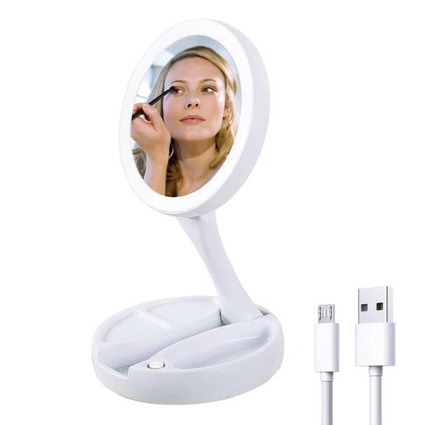 Foldable Led Makeup Mirror With Light 10X Magnifying Dual Purpose Double-Sided Mirror USB Charging Or Battery Table Mirrors