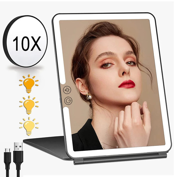 Led Make Up Mirror With Light Tool Portable Foldable Travel Desk Vanity Table Bath Bedroom Makeup Tools Lighted Makeup Mirrors