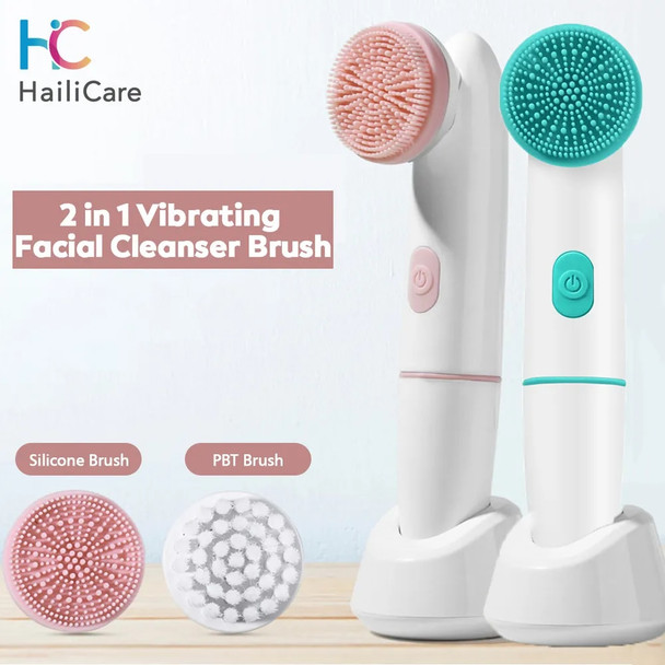 Electric Face Cleansing Brush For Facial Skin Care Wash Sonic Vibration Massage Tool 2 in 1 Acne Pore Blackhead Silicone Cleaner