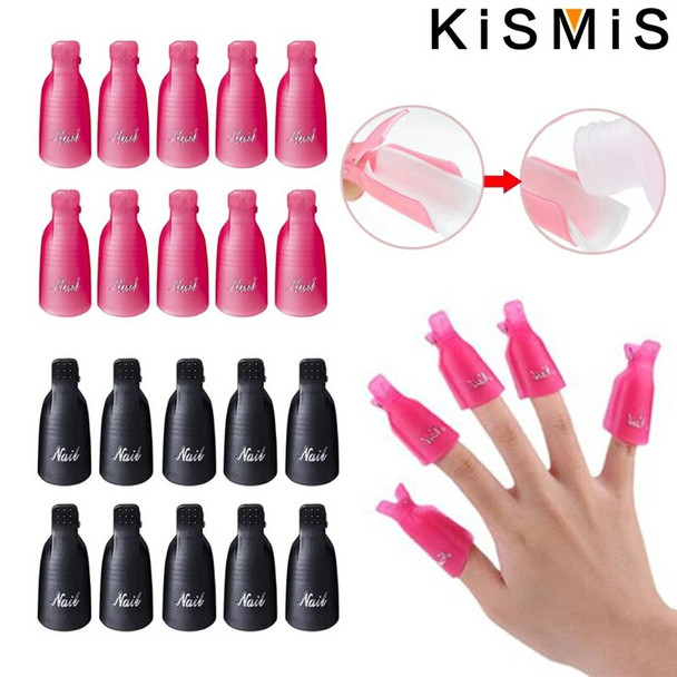 KISMIS 10Pcs Bowknot Plastic Nail Art Soak Off Clip Cap UV Gel Polish Remover Tool Nail Tool