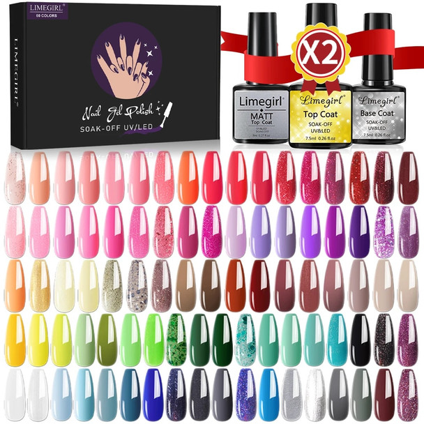 Limegirl Gel Nail Polish Set 60/40/24 Colors Semi Permanent UV Led Gel Varnish Soak Off Nail Lacquers Base Top Coat