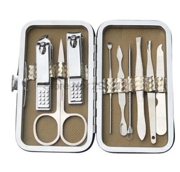 by dhl or ems 100sets 9pcs/set nails manicure tools Pedicure Scissors Nail Care Nipper Cutter Cuticle Grooming Kit with Case