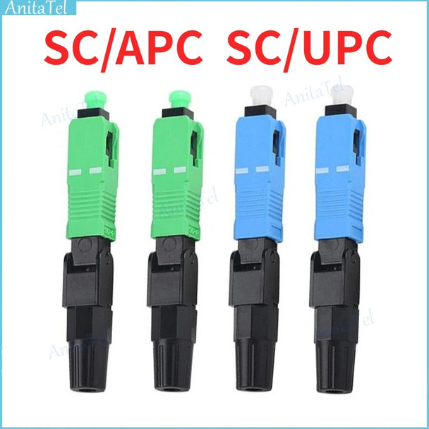 50pcs SC/APC SC/UPC Single-Mode Optical SC APC/UPC Quick Connector FTTH Fiber Optic Fast Connector SM Field Assembly