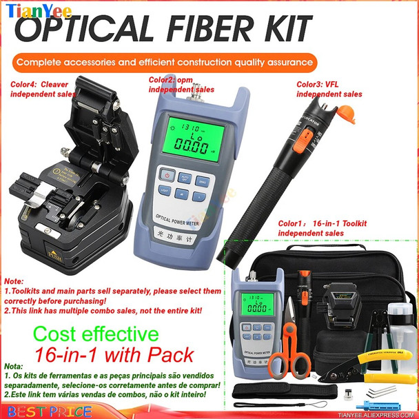 Fiber Optic FTTH Tool Kit with AUA-6C Fiber Cleaver Optical Power Meter 10MW Visual Fault Locator Wire stripper suit sale
