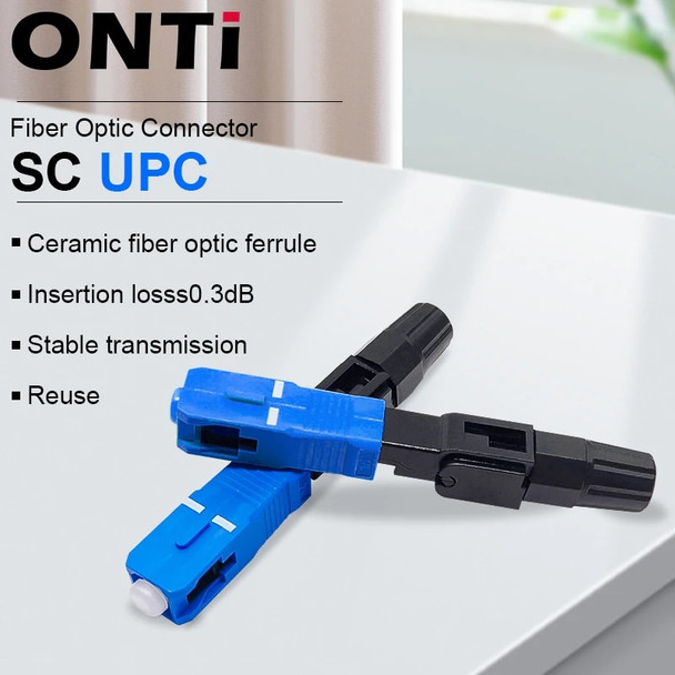 ONTi 50-400pcs Embedded SC UPC Fiber Optic Fast Connector FTTH Single Mode Optical Quick Connector SC Adapter Field Assembly