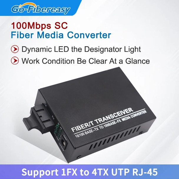 Mini Fiber Media Converter 100Mpbs Single-Mode Duplex Ethernet Optical Switch SC-Port to 4-Port UTP RJ45 Fiber Optic Equipment
