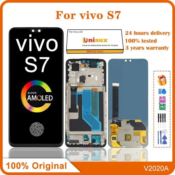 AMOLED LCD Touch Screen Digitizer Full Assembly with Frame for Vivo S7 V2020A Mobile Phone LCD Display Replacement Parts