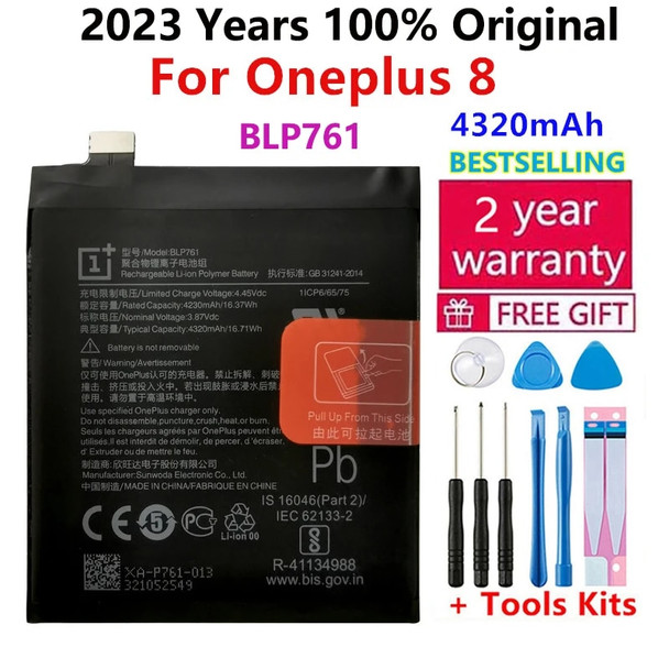 100% Original High Quality Replacement BLP761 4320mAh Battery for Oneplus 8 For One Plus Mobile Phone Batteries Bateria