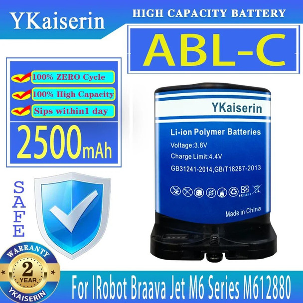 YKaiserin Battery ABL-C ABLC 2500mAh For IRobot Braava for Jet M6 Series M612880/M612680/M614480 Mobile Phone Batteria