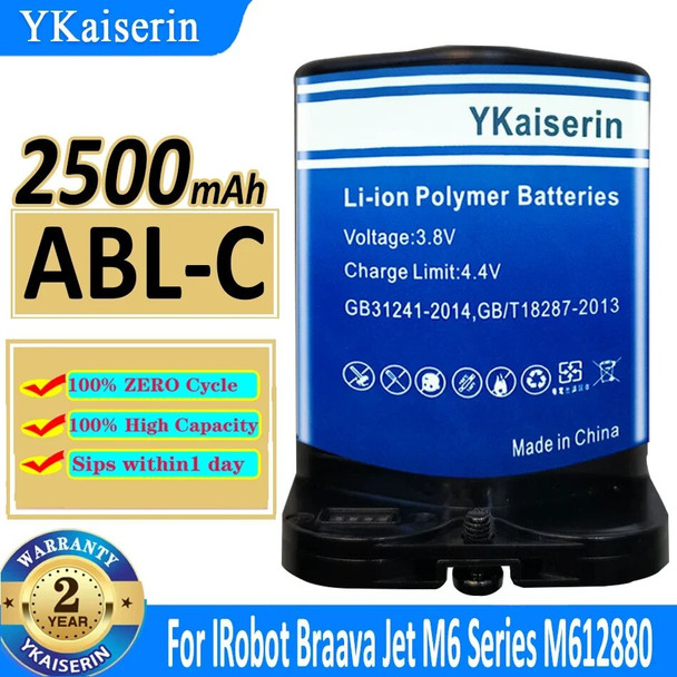 2500mAh YKaiserin Battery ABL-C ABLC For IRobot Braava Jet M614480/M612880/M612680 M6 Series Mobile Phone Batteria