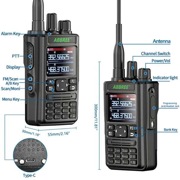 ABBREE AR-869 Full Band Walkie Talkie Outdoor Handheld Radio GPS Bluetooth Program Frequency Wireless Copy Frequency Type-C Jack