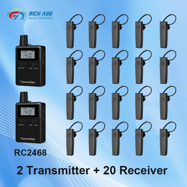 RICH AGE 2468 Audio Tour Guide System 2 Transmitter Plus 20 Receivers For Meeting Travel Translation Riding Teaching Education