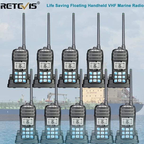 RETEVIS RT55 Professional Marine Radio Float Walkie Talkie 10pcs Waterproof Two-way Radio NOAA Weather Alert 5W Marine VHF Radio