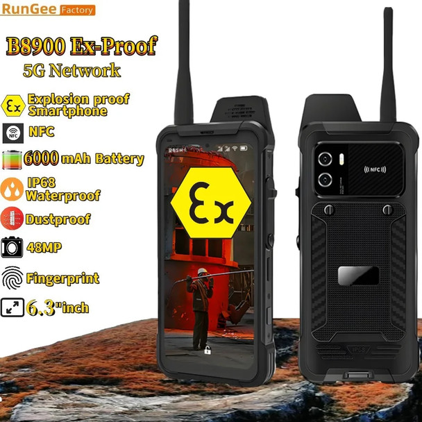 Explosion proof DMR intercom Rungee B8900 Walkie Talkie Phone 5G PTT 8GB RMA 256GB ROM 6.3inch 6000mAh 48MP Android 12 Dual SIM