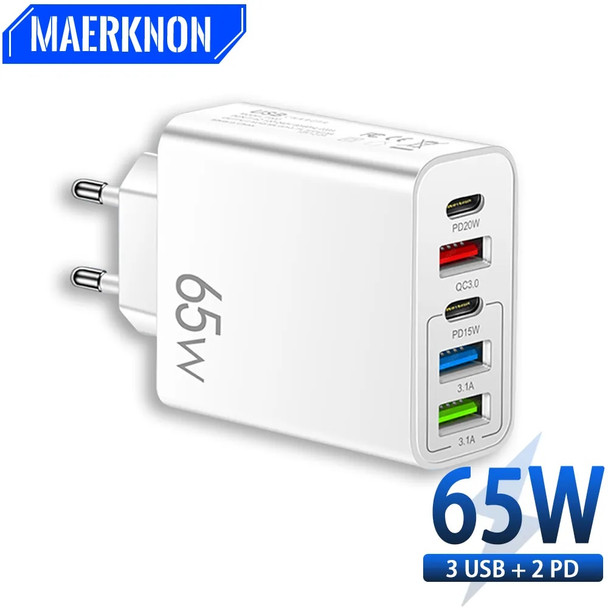 65W USB Type C Charger PD Muti Plugs Fast Charging Charger Mobile Cell Phone Quick Charging Wall Charger for IPhone Samsung