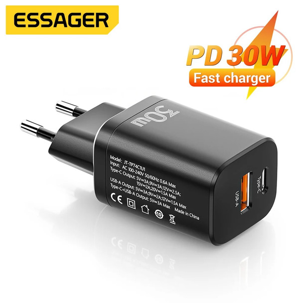 Essager PD30W USB Type C Charger Fast Charge QC 3.0 For iphone 14 13 12 Pro Max Xiaomi Samsung Mobile Phone Charger Adapter Plug