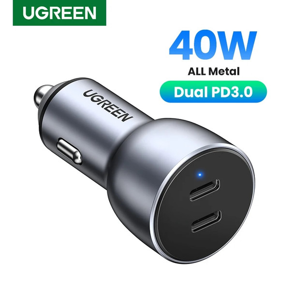 UGREEN 40W PD Car Charger Quick Charge QC4.0 3.0 for Xiaomi USB Type C PD Fast Charging for iPhone 14 13 12 Mobile Phone Charger