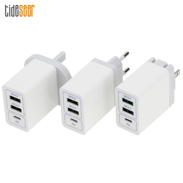 Folding 36W 3 Ports USB Charger PD Dual QC3.0 Fast Charging Wall Charger Adapter for iPhone MP3 Mobile Phone Tablet 200pcs