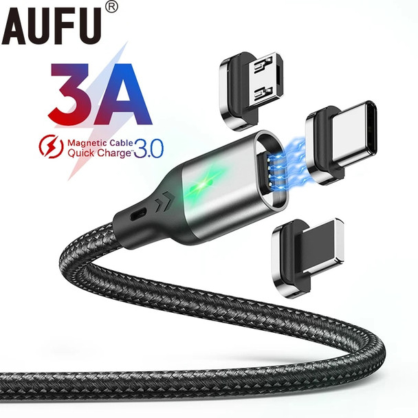 AUFU Magnetic Charge Cable 3A Fast Charging USB Type C Cable Magnet Micro USB Data Charging Wire Mobile Phone for iPhone Xiaomi