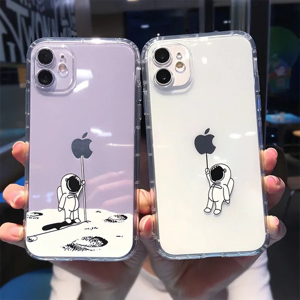 Cute Cartoon Astronaut Star Space Phone Case On iPhone 11 13 14 15 Pro MAX XS XR X 12 7 8 Plus Clear Soft TPU Shockproof Cover