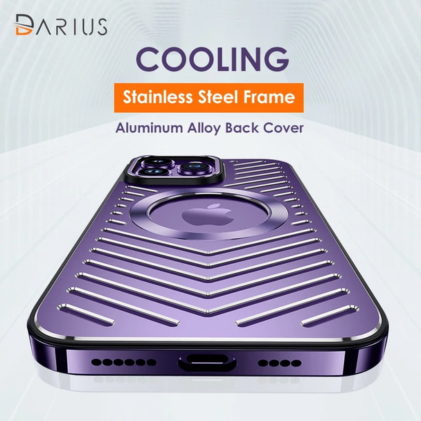 Stainless Steel Frame Aluminum Backplane Metal Magnetic Phone Case For iPhone 12 13 14 Pro Max 14Plus Hollow Cooling Cover Funda