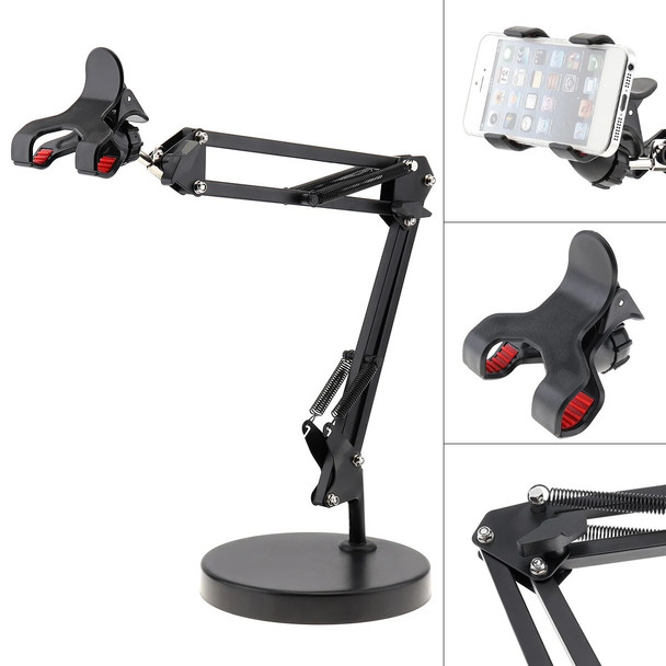 Extendable Cell Phone Holder with Suspension Boom Scissor Long Arm Mount Stand for Live Broadcast Studio Video Chatting