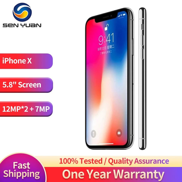 Original iPhone X CellPhone Unlocked 3GB RAM 64GB/256GB ROM 5.8" 4G LTE 12MP 2 Rear Camera Hexa Core Apple Mobile Phone