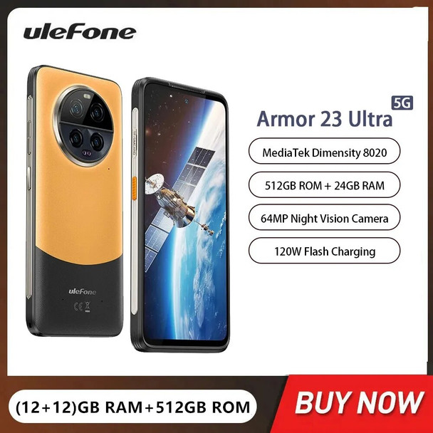 Ulefone Armor 23 Ultra Rugged 5G Smartphones 12GB+512GB 64MP Night Camera 6.78Inch Android 13 Mobile Phone 50W Wireless Charging