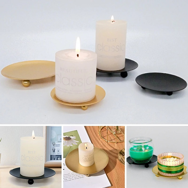 Candle Holder Round Candlestick Stand Gold Black Iron Plate Candle Base Wedding Banquet Art Decor Candle Holder Home Decoration