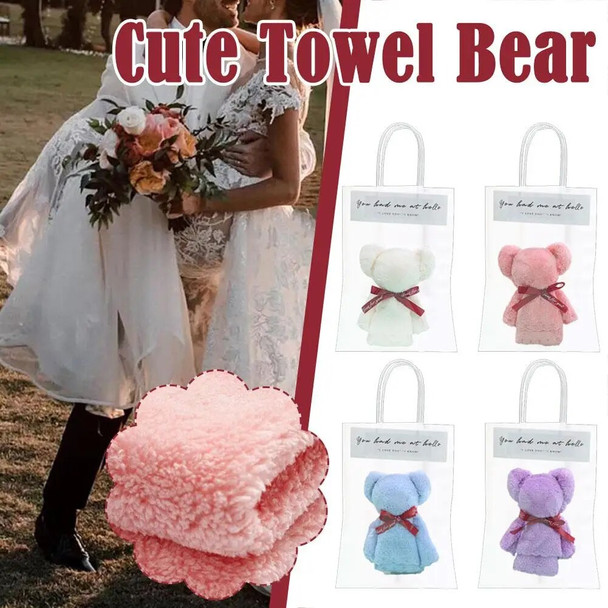 Cute Bear Towel Coral Velvet Soft Skin Friendly Absorbent Wedding Hand Towels Face Accompanying Gift Birthday Handkerchiefs W7F0