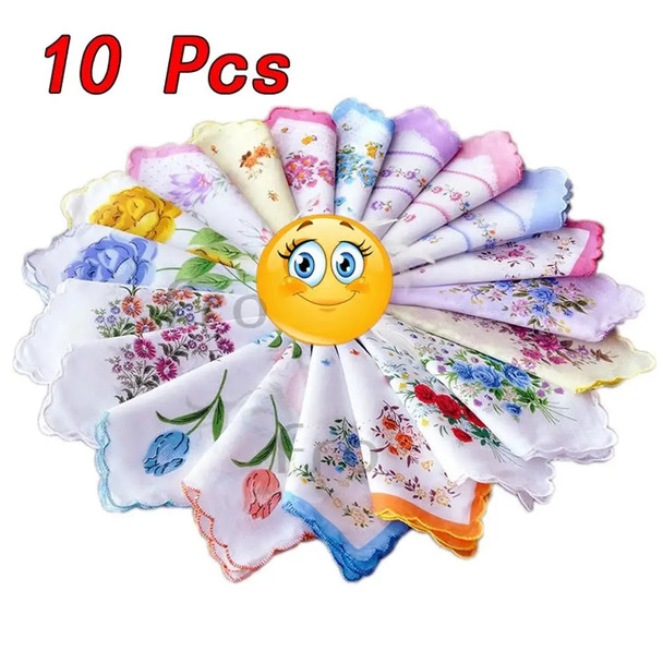 10 Pcs Vintage Cotton Women Hankies Embroidered Butterfly Lace Flower Hanky Floral Assorted Cloth Ladies Handkerchief Fabrics
