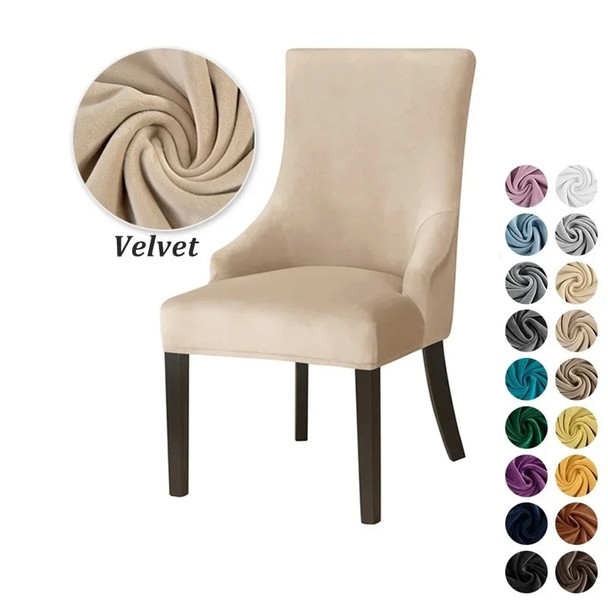 Soild Color Washable Dining Chair Cover Velvet Elastic Wingback Chair Cover High Back Sloping Armchairs Slipcover for Home Decor