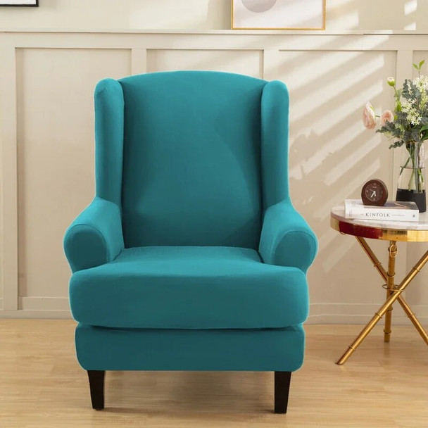 Solid Colour Wing Chair Covers Stretch Wingback Armchair Cover with Seat Cushion Cover Elastic Removable Sofa Couch Protector