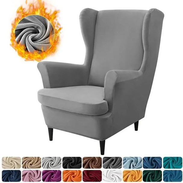 Solid Velvet Soft Warm Wing Armchair Covers High Elasticity Wing Back Stretch Chair Cover Single Sofa Cushion Slipcovers Xmas