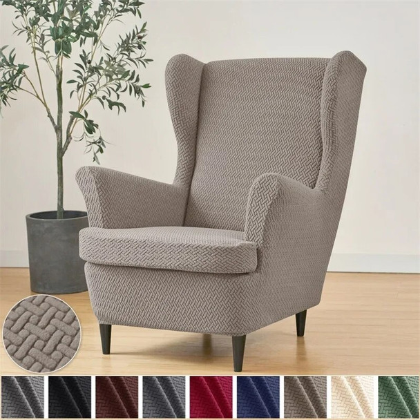 Jacquard Wing Chair Cover Stretch Spandex Wingback Chair Cover with Seat Cushion Cover Soild Color Armchair Slipcovers for Sofa