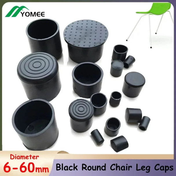 Black Round Chair Leg Caps PVC Rubber Chair Table Foot Cover Cap Non-Slip Feet Pipe Tubing End Cover Floor Protect
